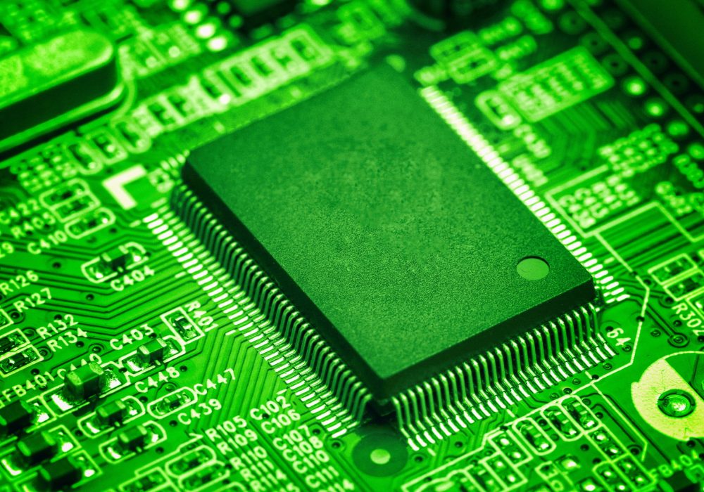 central processor chip on Circuit board, technology concept